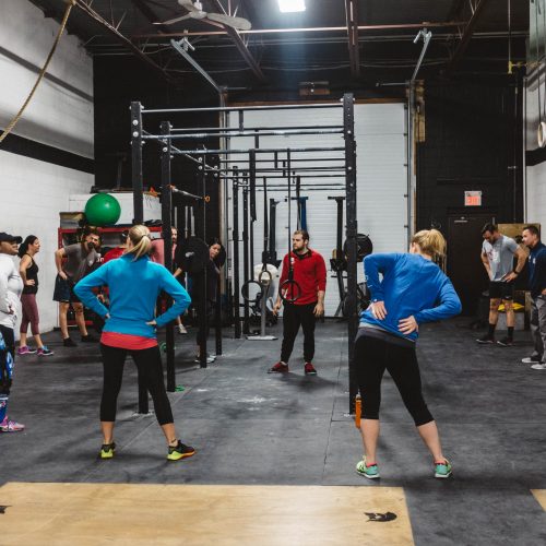 People warming up for a workout at Crossfit Battlefield in Stoney Creek, ON