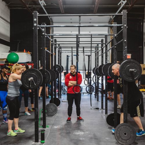 Coach Kody in the middle of a Crossfit class at Crossfit Battlefield in Hamilton, Ontario